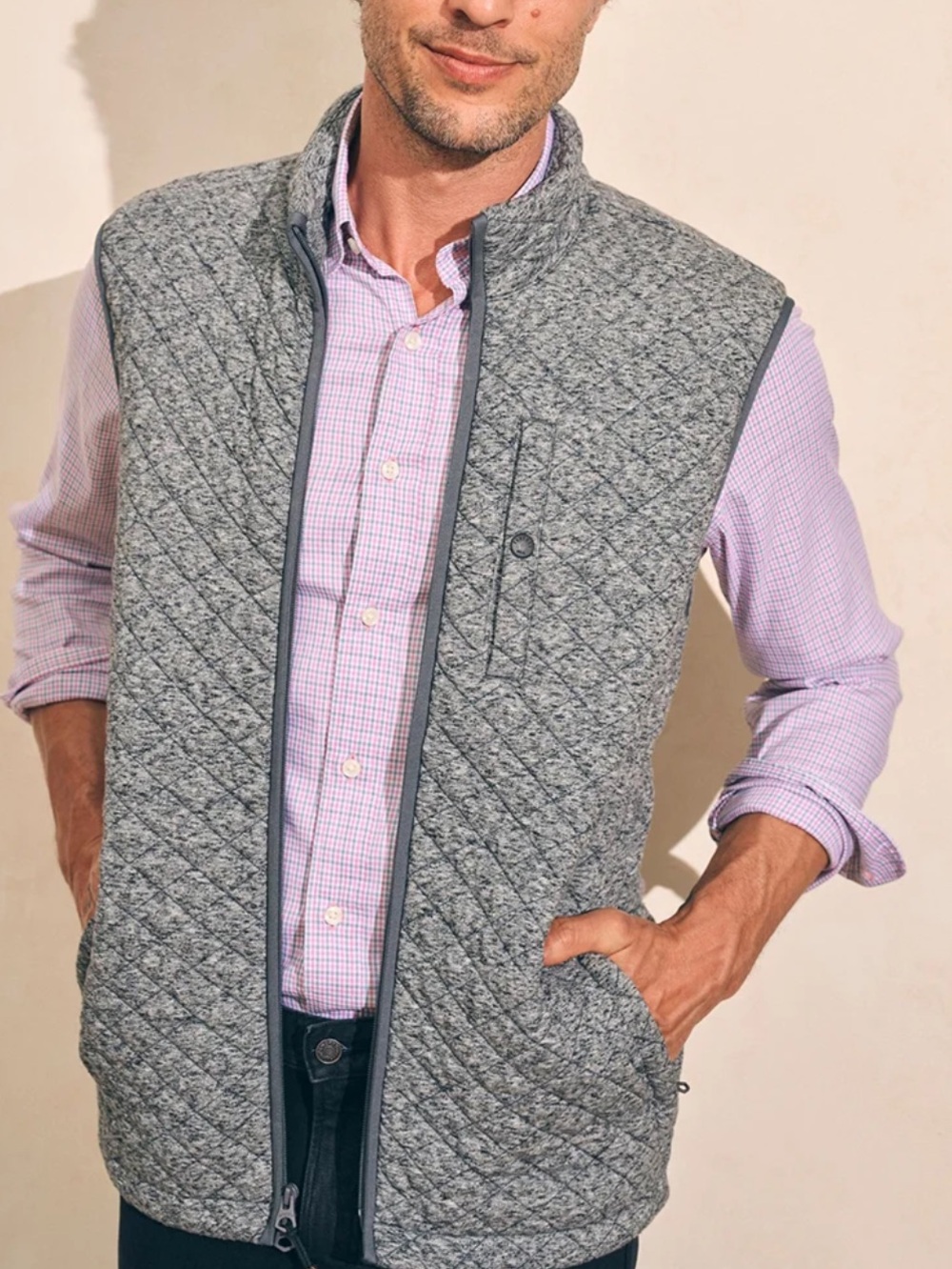 Faherty Grey Epic Quilted Fleece Vest Size L
